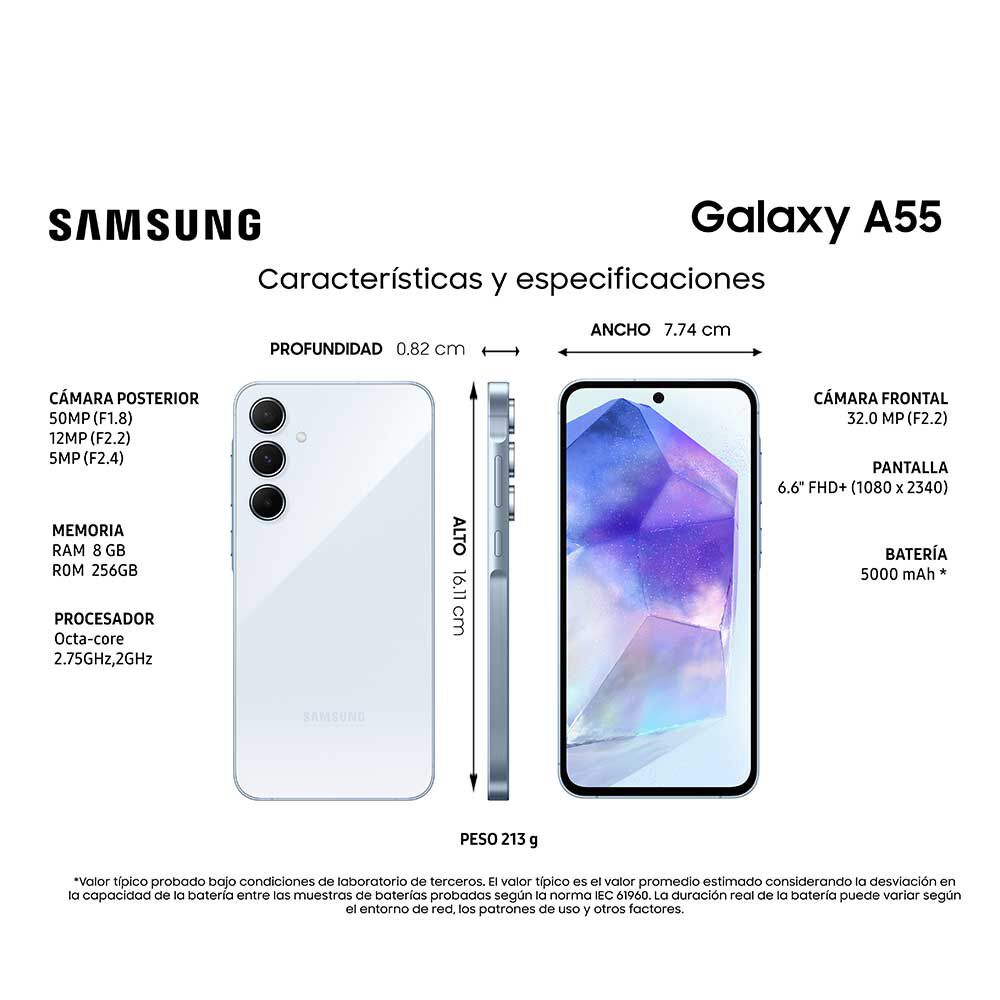 Celular Samsung Galaxy A55 5G 256GB 6,6" Awesome Iceblue Liberado