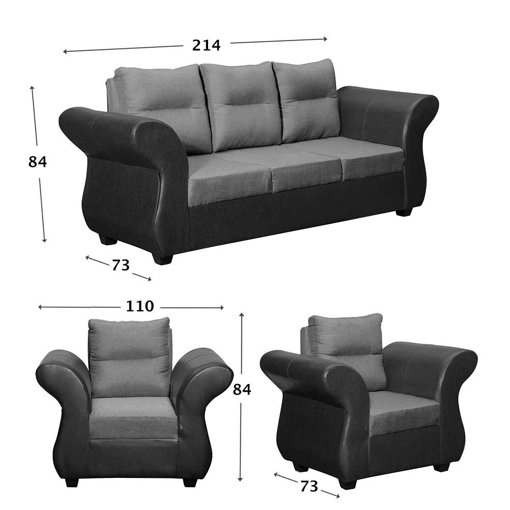 Juego de Living Diseño A&M Home Zara Sofá 3 Cuerpos + 2 Sillones 1 Cuerpo Gris