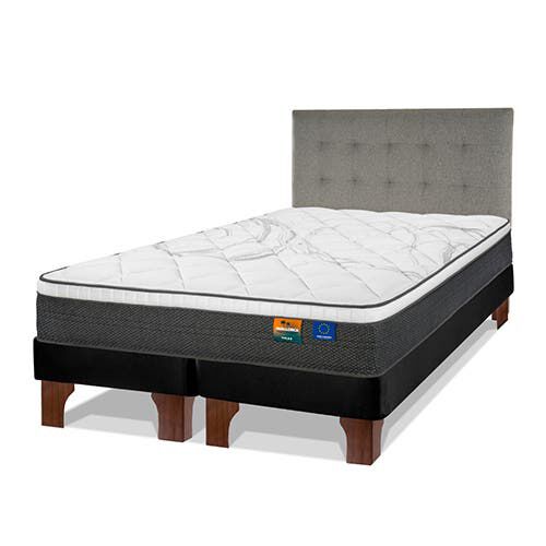 Cama Europea Flex Base Dividida 2 Plazas Mallorca + Respaldo Design Gris