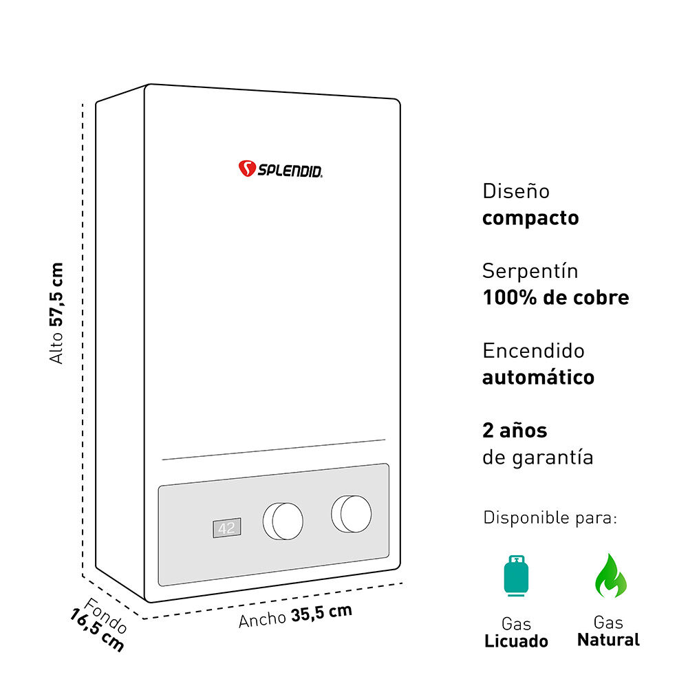 Calefont Gas Natural 13 lts. Tiro Forzado Splendid