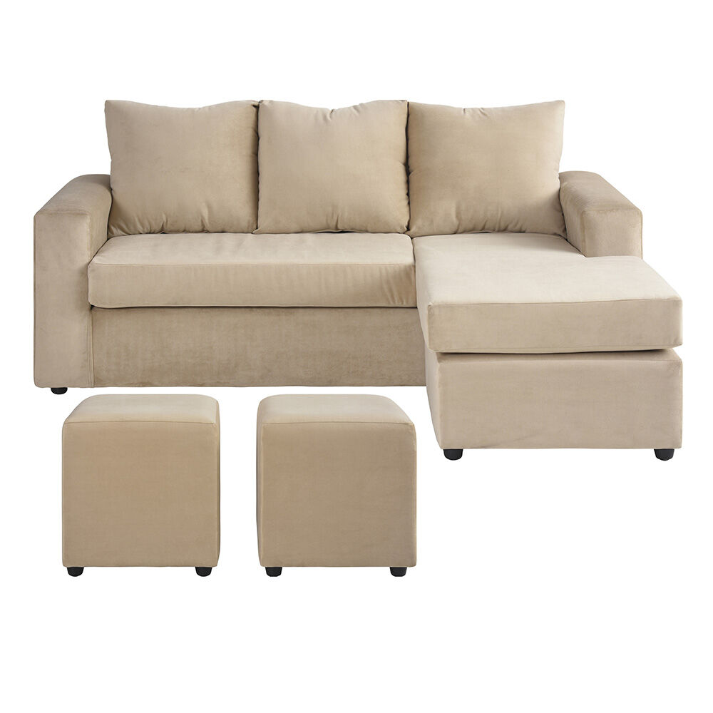 Sofá Seccional Bodevir Cali 3 Cuerpos + 2 Pouf Beige