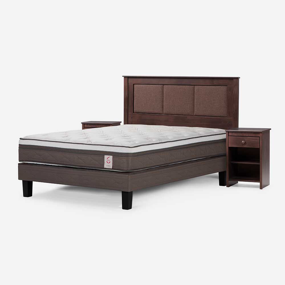 Cama Europea Rosen 2 Plazas New Style 6 + Respaldo+ 2 Veladores Rachel