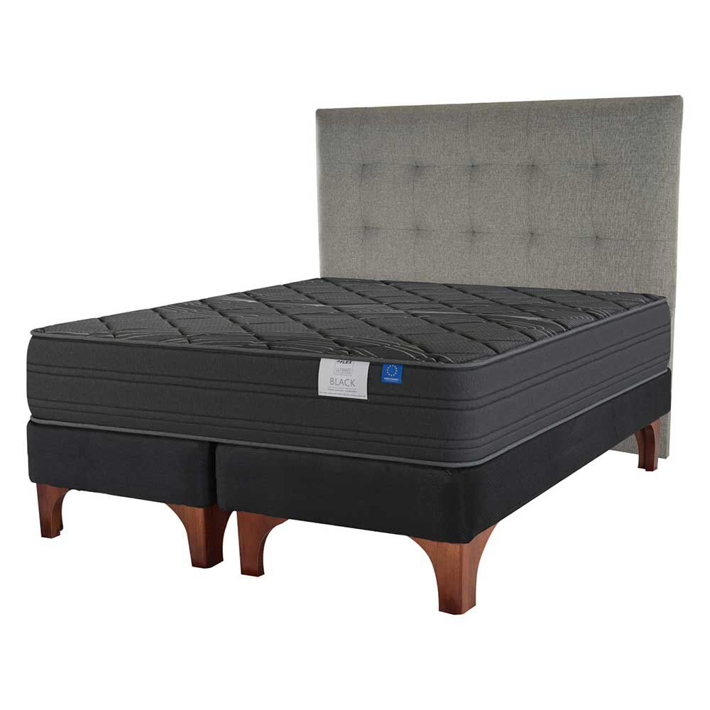 Cama Europea Flex Base Dividida 2 Plazas Black + Respaldo Gris