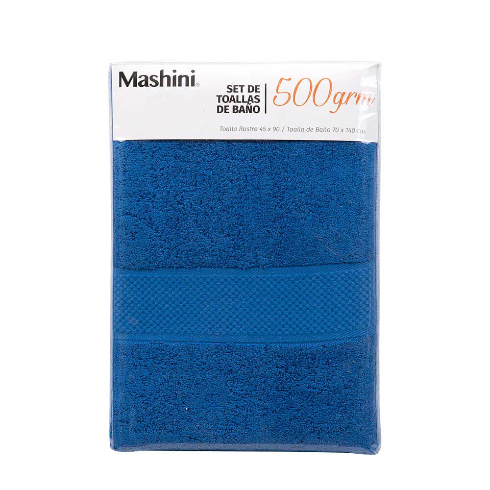 Set 2 Toallas de Baño Mashini Liso 70 x 140 cm Azul