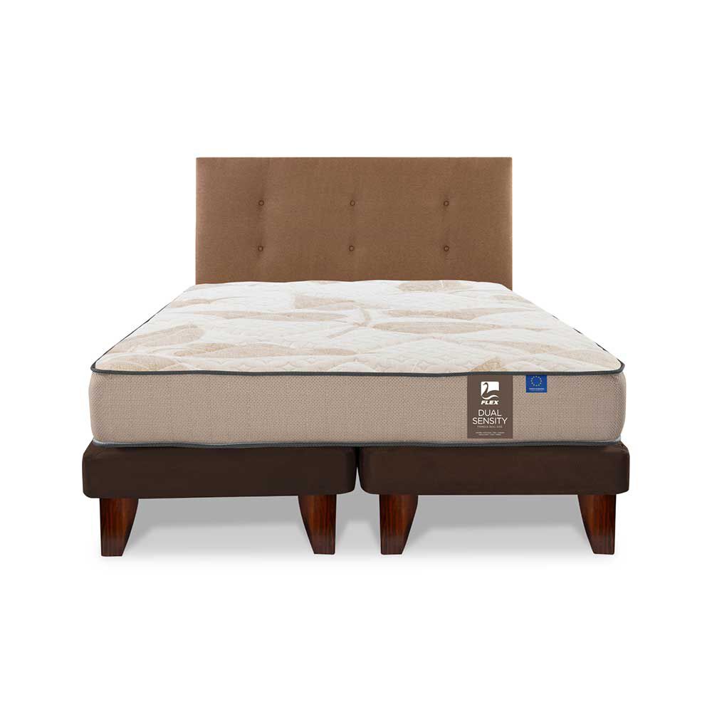 Cama Europea Flex 2 Plazas Dual Sensity + Respaldo Royal Café