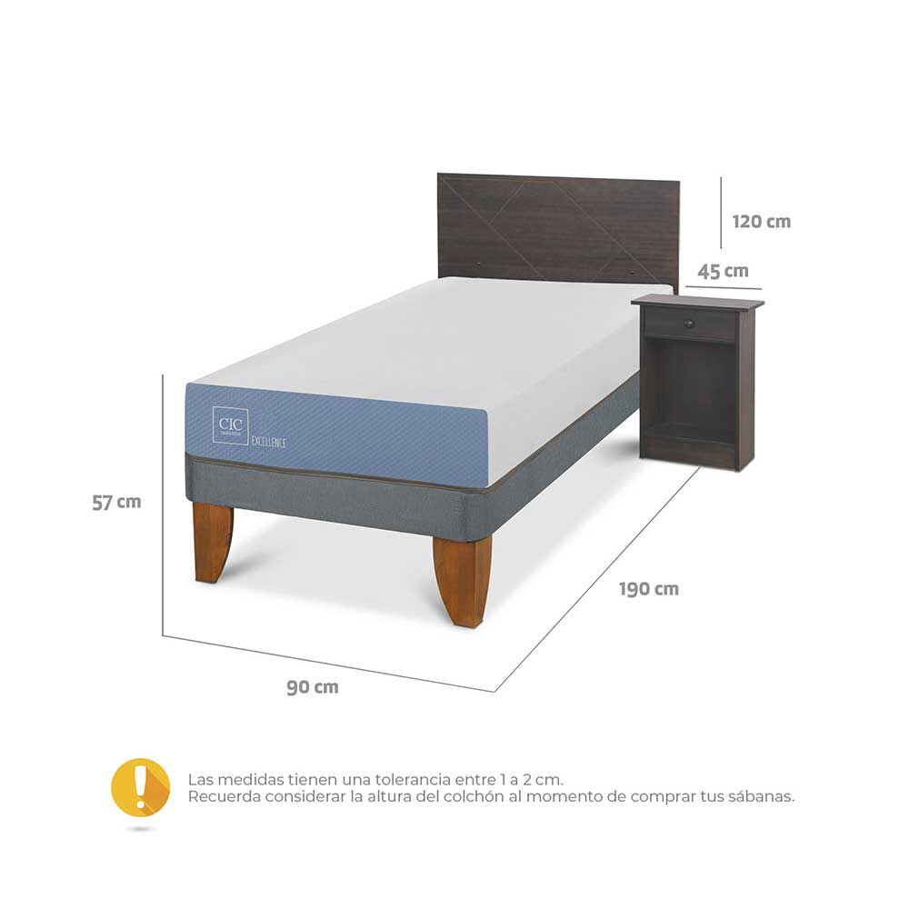 Cama Europea CIC 1 Plaza Excellence + Respaldo + Velador Villarrica