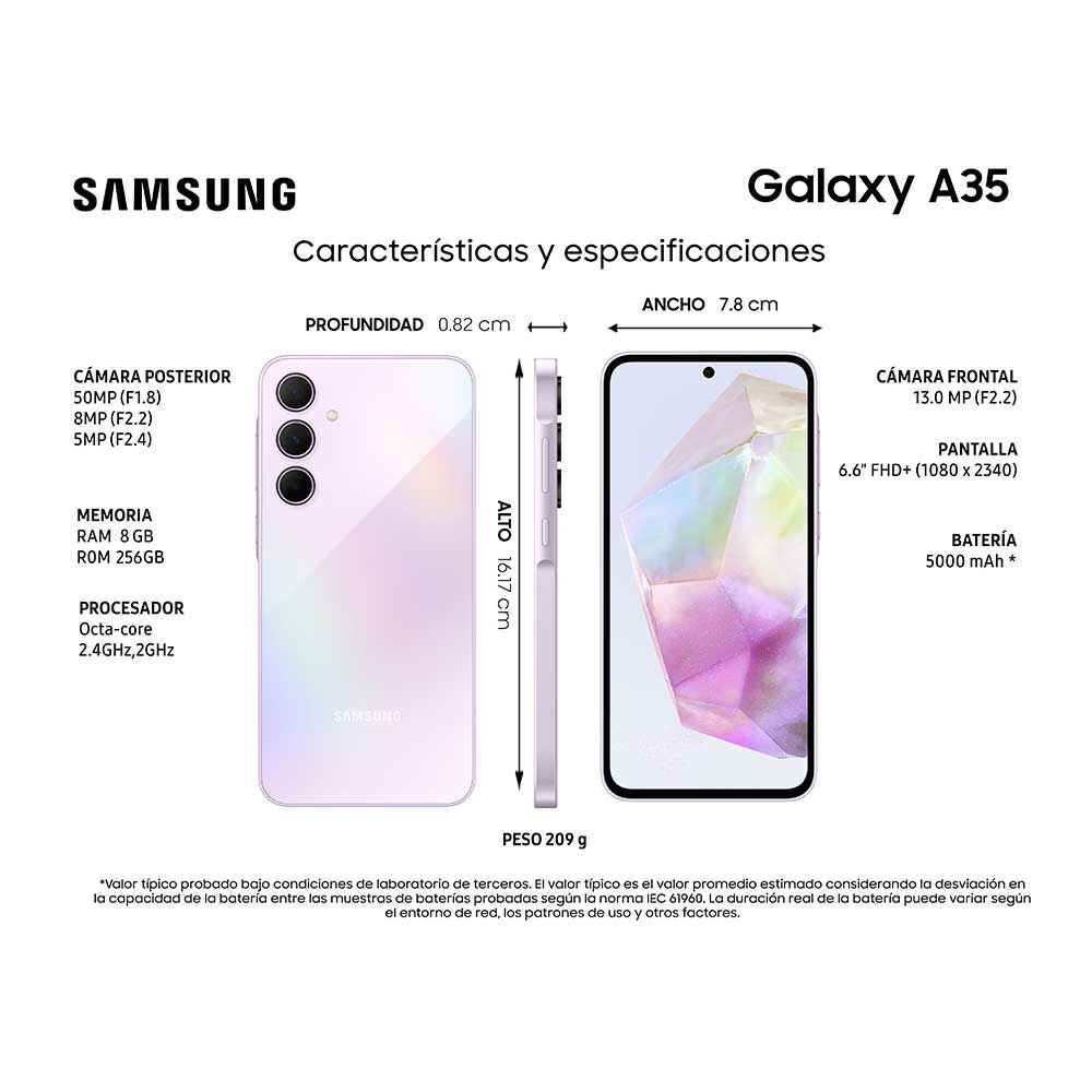 Celular Samsung Galaxy A35 5G 256GB 6,6" Awesome Lilac Liberado