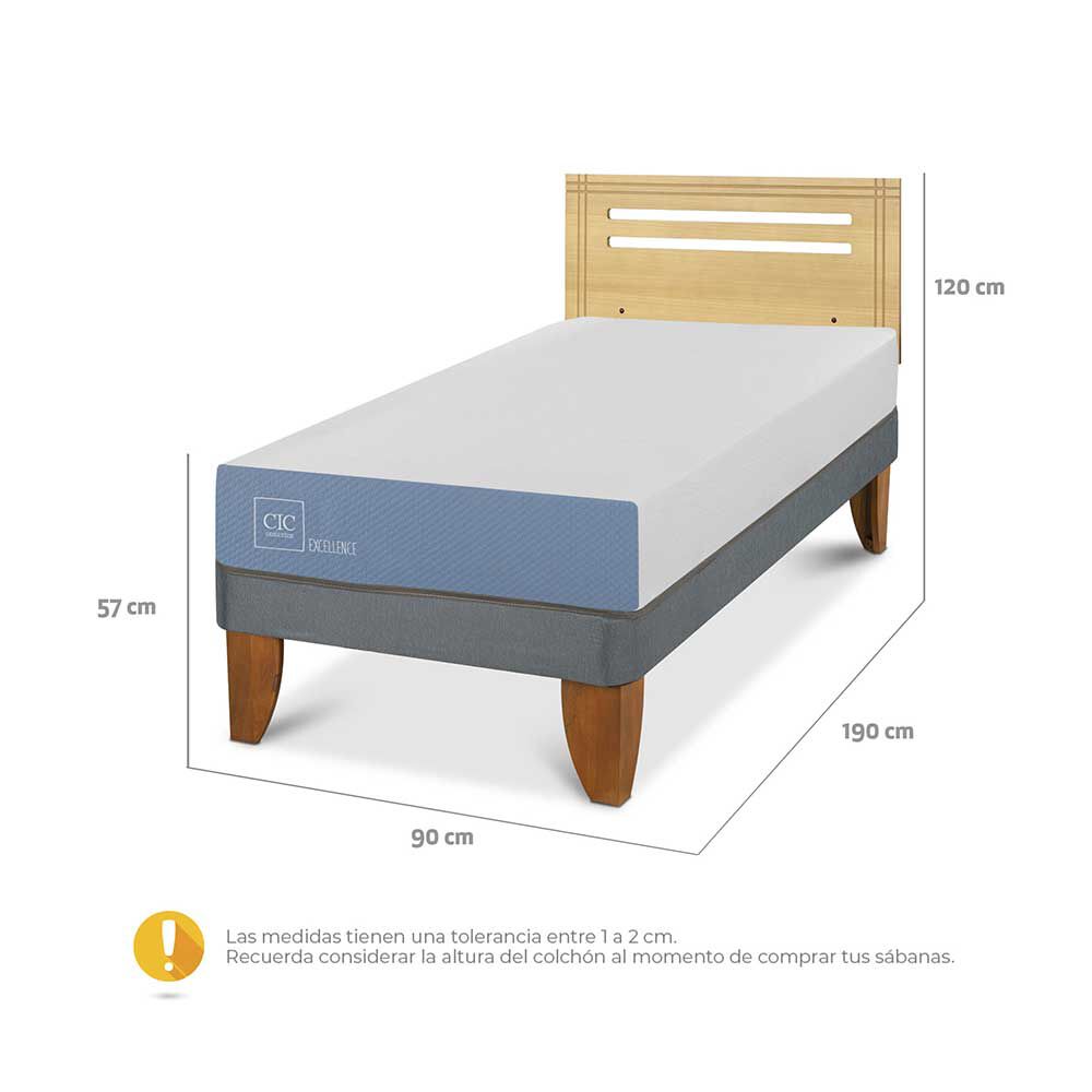 Cama Europea CIC 1 Plaza Excellence + Respaldo Munich Mostaza