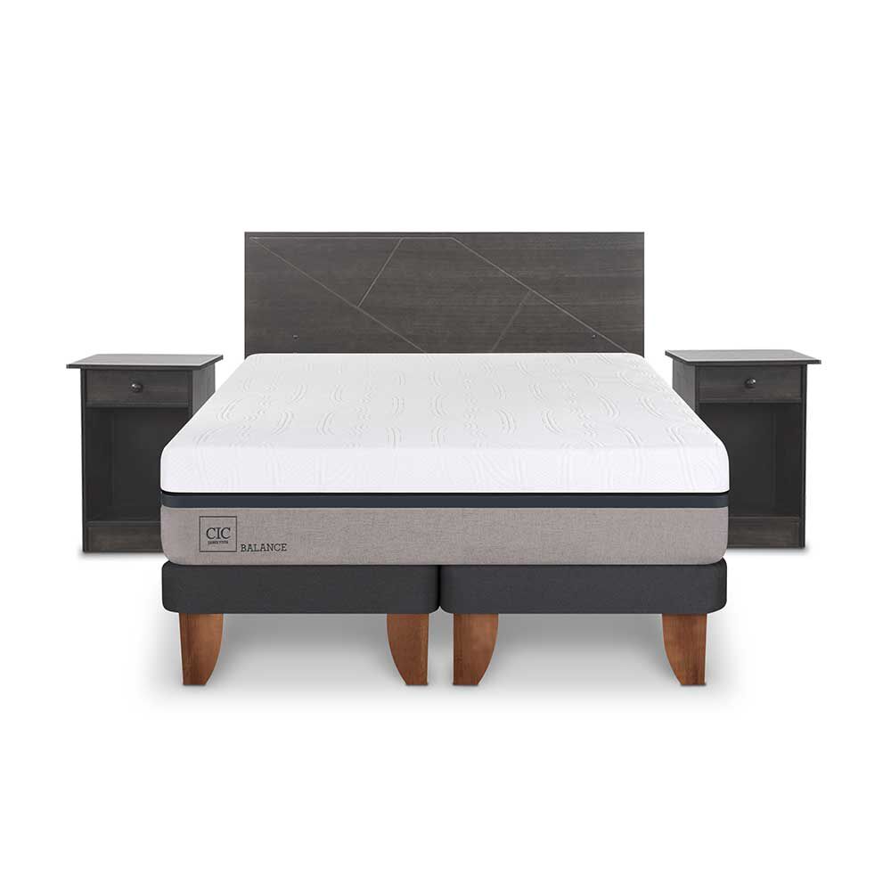 Cama Europea CIC Base Dividida King Balance + Respaldo + 2 Veladores Villarrica