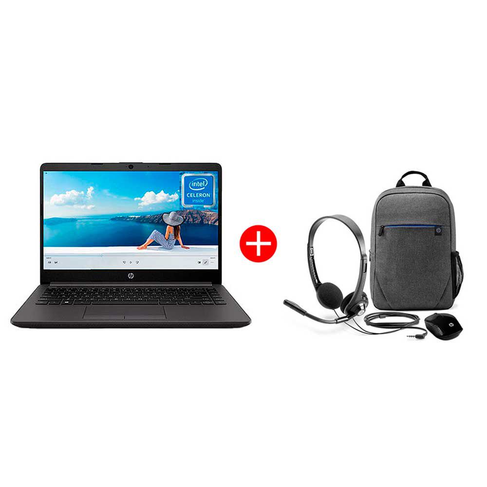 Combo Notebook HP 240 G9 Celeron 8GB 256GB SSD 14" + Kit Mochila Notebook + Audífonos + Mouse