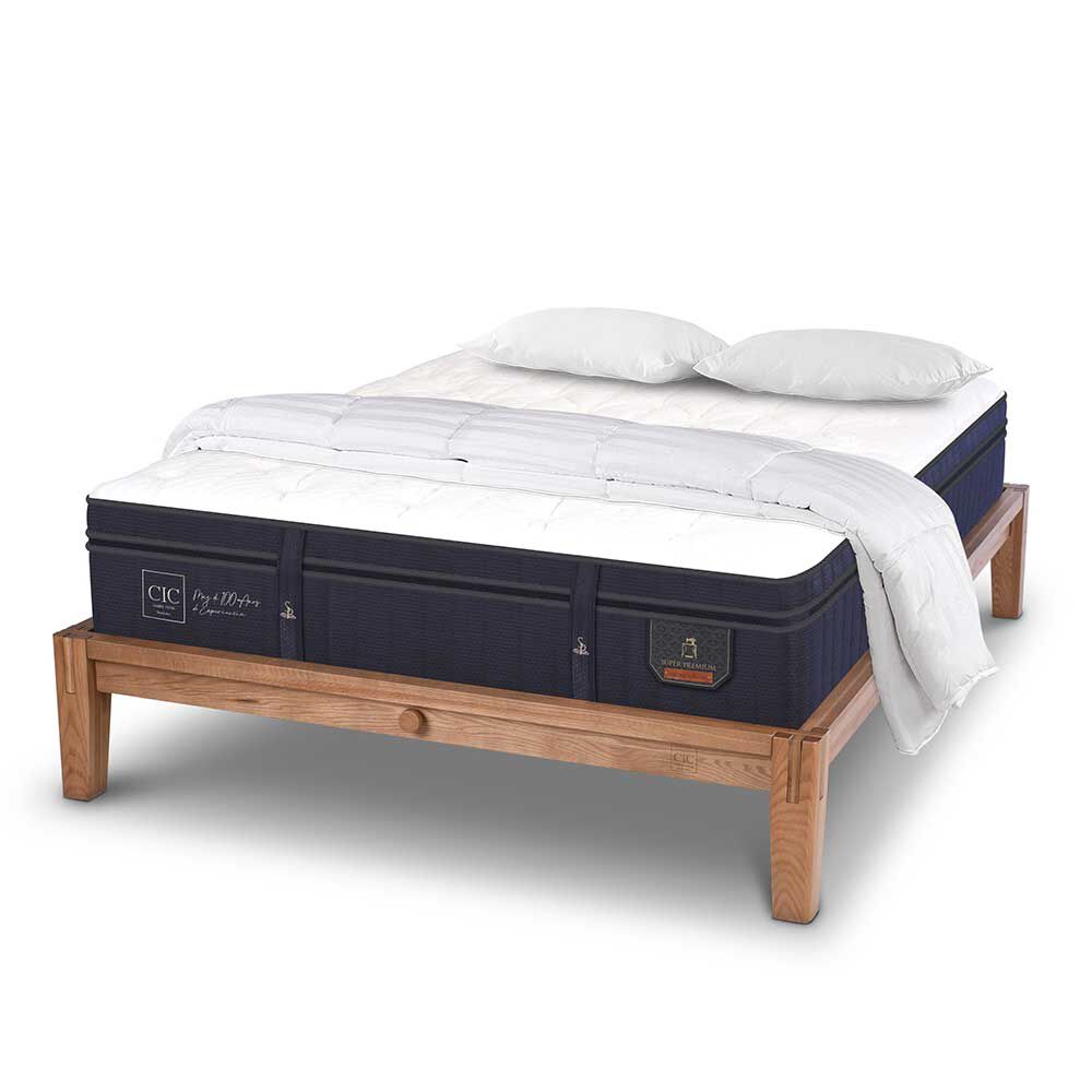 Cama Europea CIC King OAK Súper Premium + 2 Almohadas Viscoelásticas + Plumón