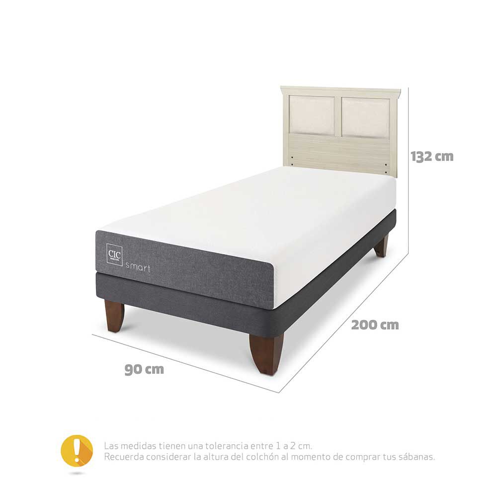 Cama Europea CIC 1 Plaza Súper Premium + Respaldo Torino Alpino