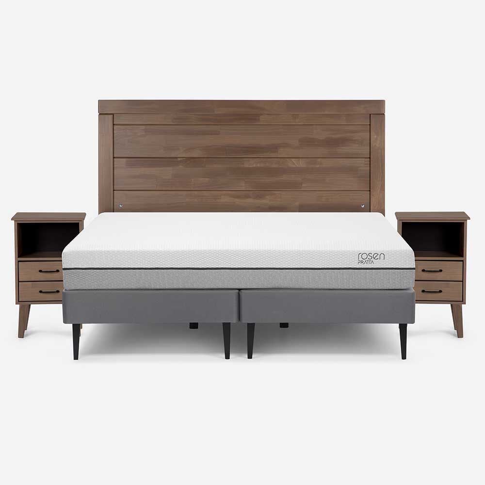 Cama Europea Rosen Base Dividida 2 Plazas Pratta + Respaldo + 2 Veladores Sicilia