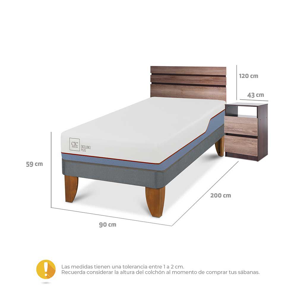 Cama Europea CIC 1 Plaza Excellence Plus + Respaldo + Velador