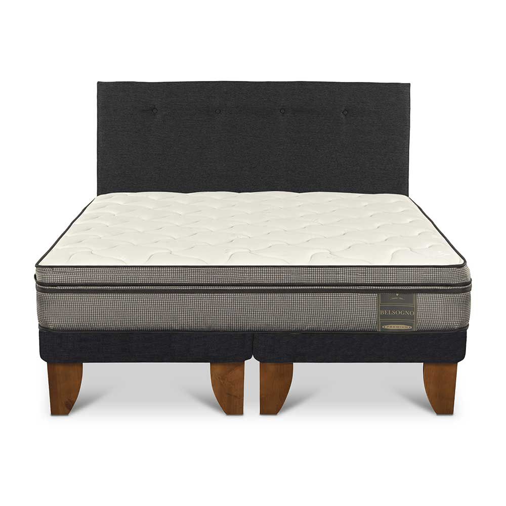 Cama Europea Base Dividida Belsogno 2 Plazas Signature + Respaldo Black