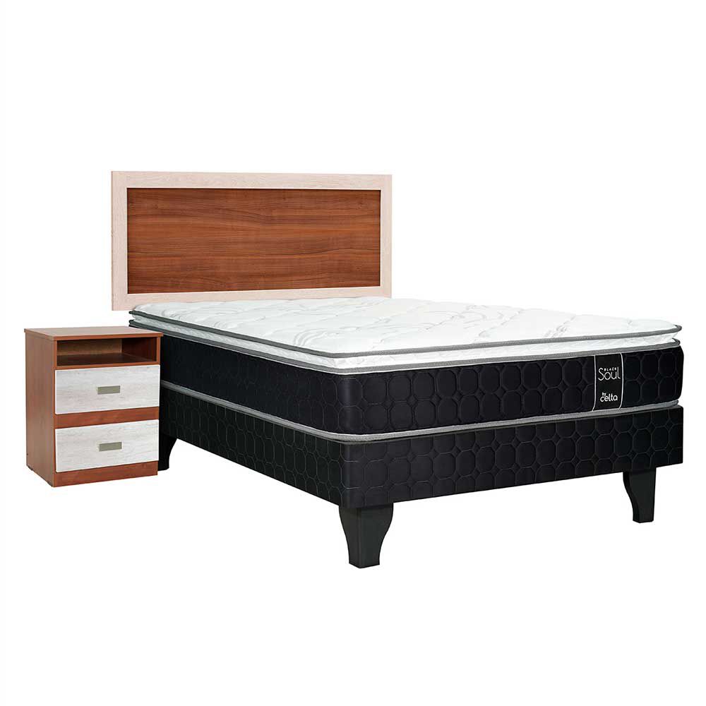 Cama Europea Celta 1,5 Plazas Black Soul + Respaldo + Velador Alicante