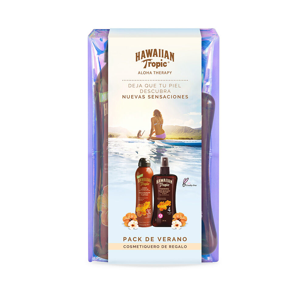 Set Hawaiian Tropic 1 Spray Protector Solar FPS 30  + 1 Aceite Bronceador FPS 4 + Cosmetiquero