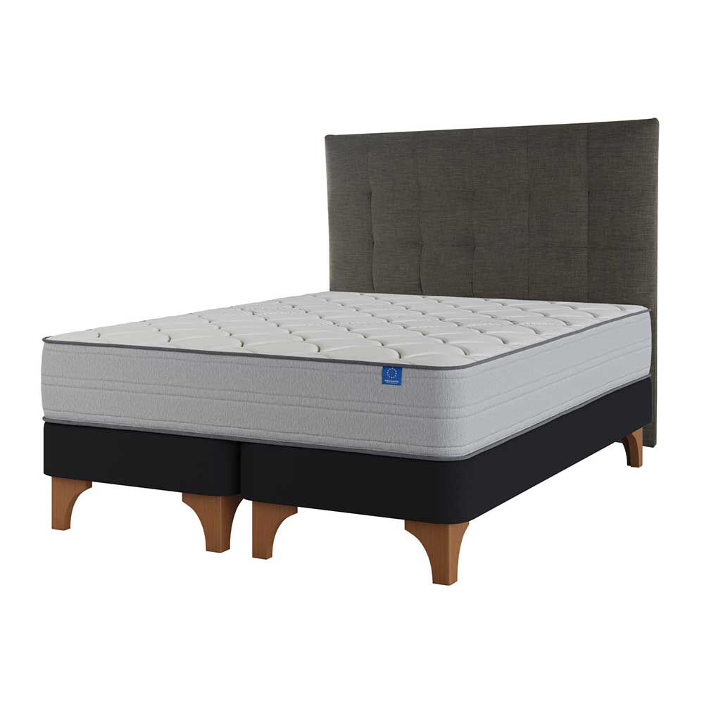 Cama Europea Flex Base Dividida 2 Plazas Seaqual + Respaldo Grafito