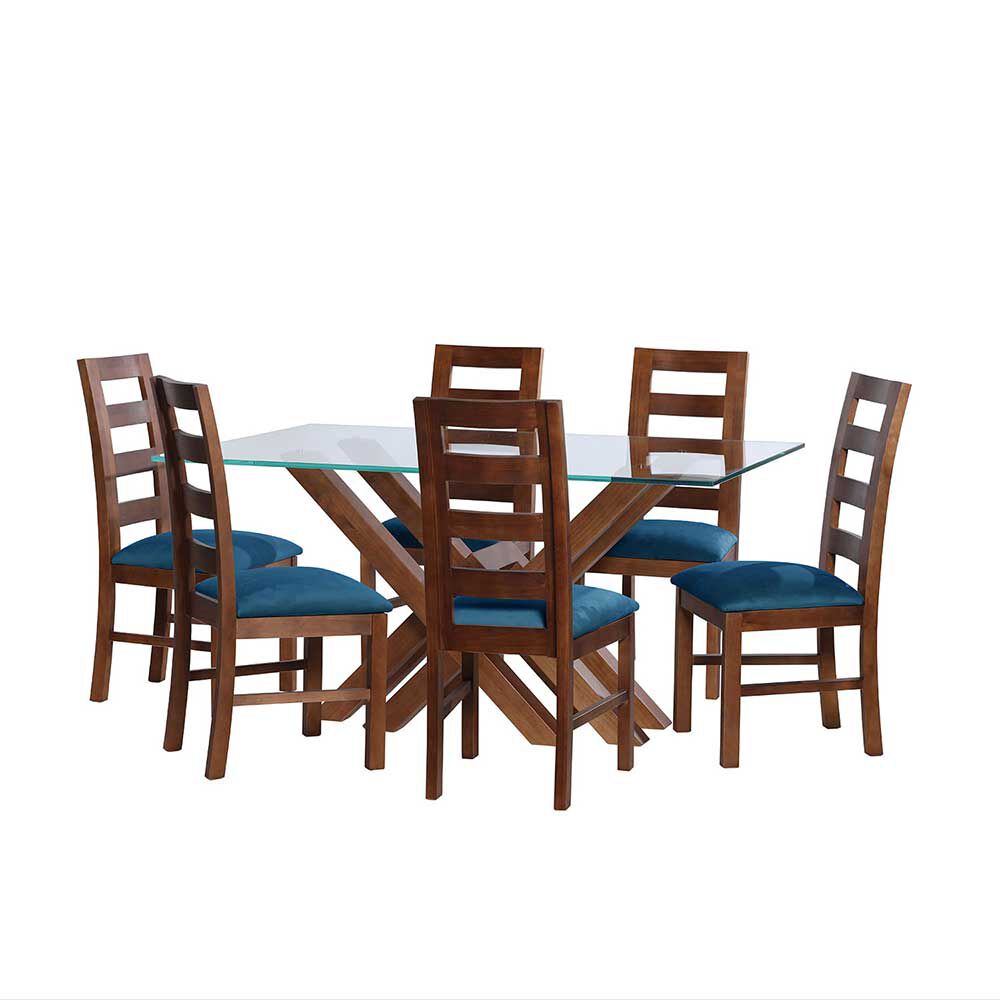 Juego de Comedor Latam Home Merida 6 Sillas Azul Petróleo