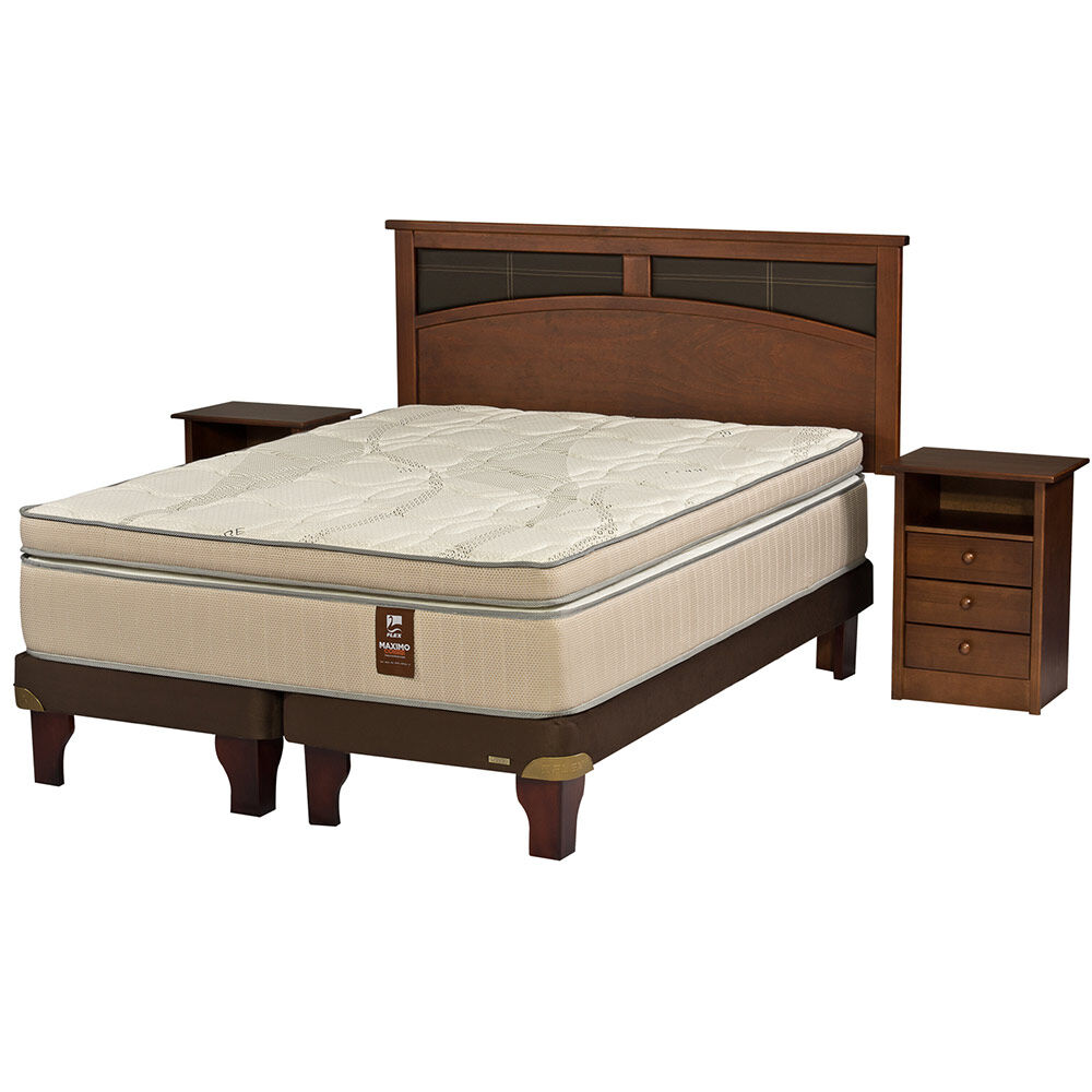 Cama Europea Flex Base Dividida King Máximo Cobre  + Respaldo + 2 Veladores Castell