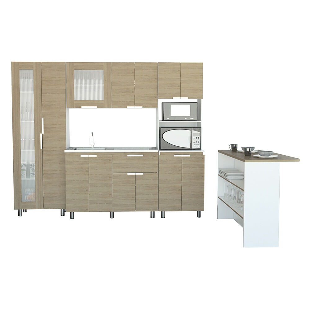 Mueble Inferior + Superior + Alacena + Microondas + Barra Auxiliar Fendi TuHome Kitchen Blanco