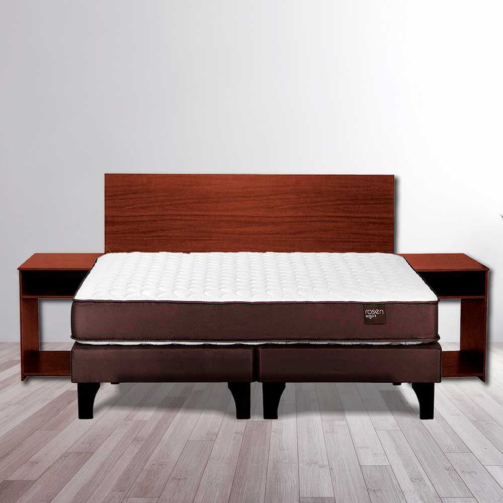 Cama Europea Rosen Base Dividida 2 Plazas Ergo T + Gratis Respaldo + 2 Veladores Casanova 2 Plazas Nogal