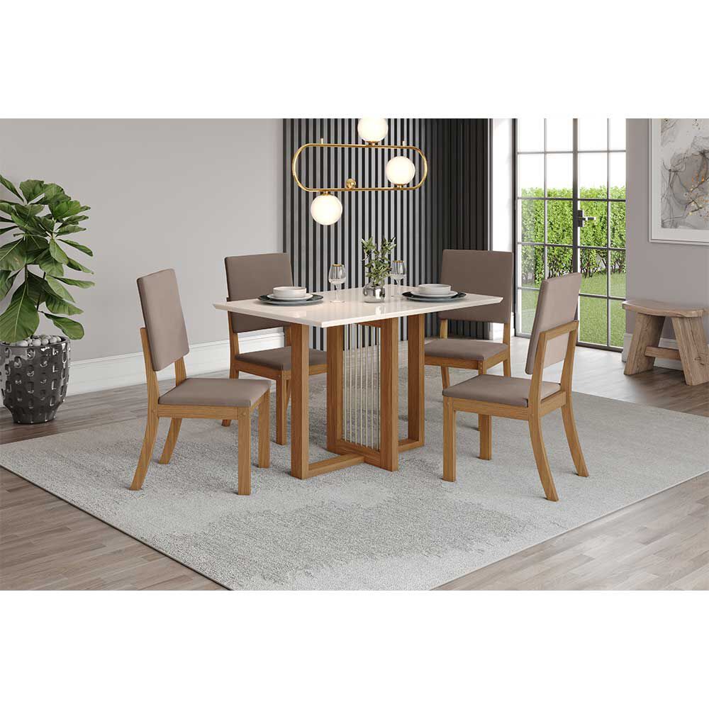 Juego de Comedor Home Mobili Lana 4 Sillas Blanco Off Rústico