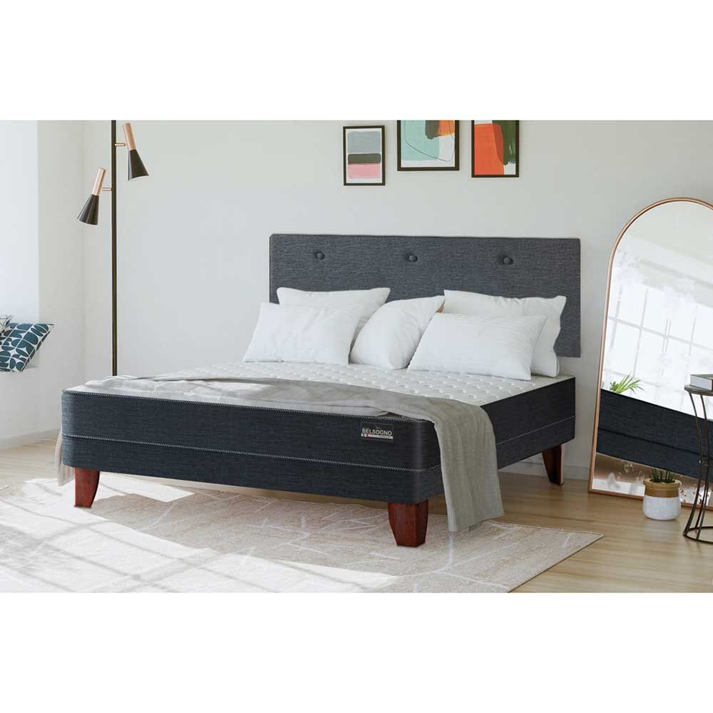 Cama Europea Belsogno 2 Plazas Plus + Respaldo Black