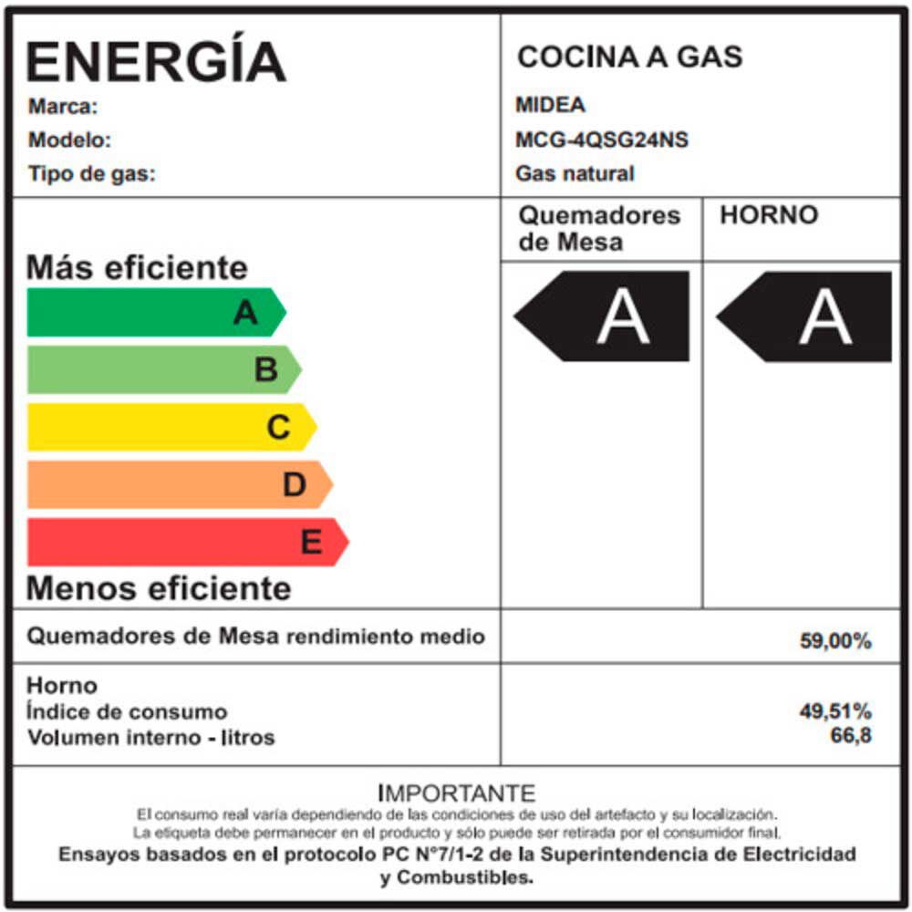 Cocina a Gas Midea MCG-4QSG24NS 4 Quemadores