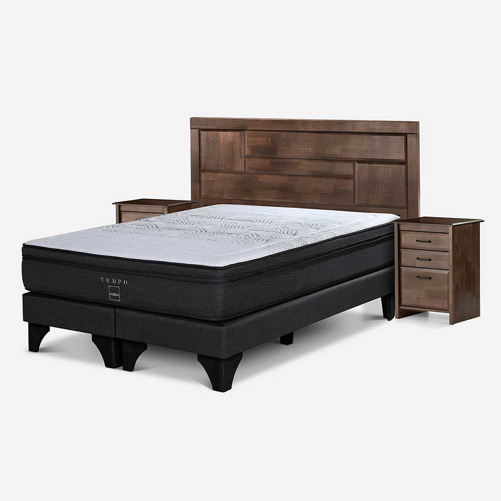 Cama Europea Rosen Base Dividida King Tempo  + Respaldo + 2 Veladores Dolce