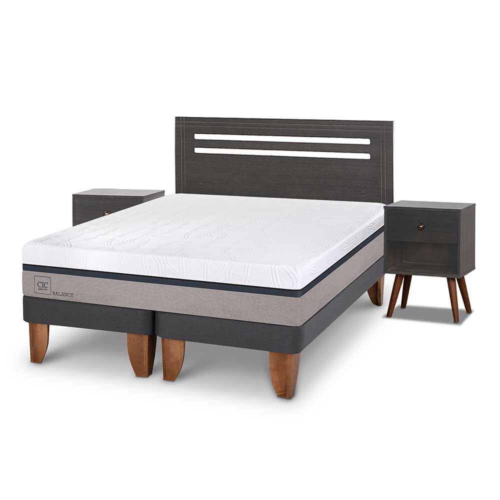 Cama Europea CIC Base Dividida 2 Plazas Balance + Respaldo + 2 Veladores Munich