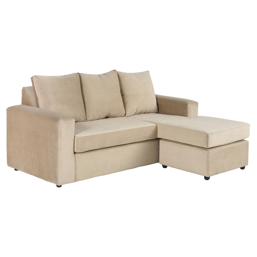 Sofá Seccional Bodevir Cali 3 Cuerpos + 2 Pouf Beige