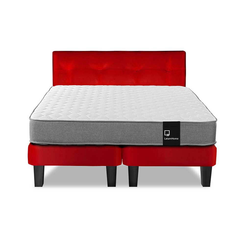 Cama Europea Latam Home Base Dividida 2 Plazas Zen Best Rojo + Respaldo