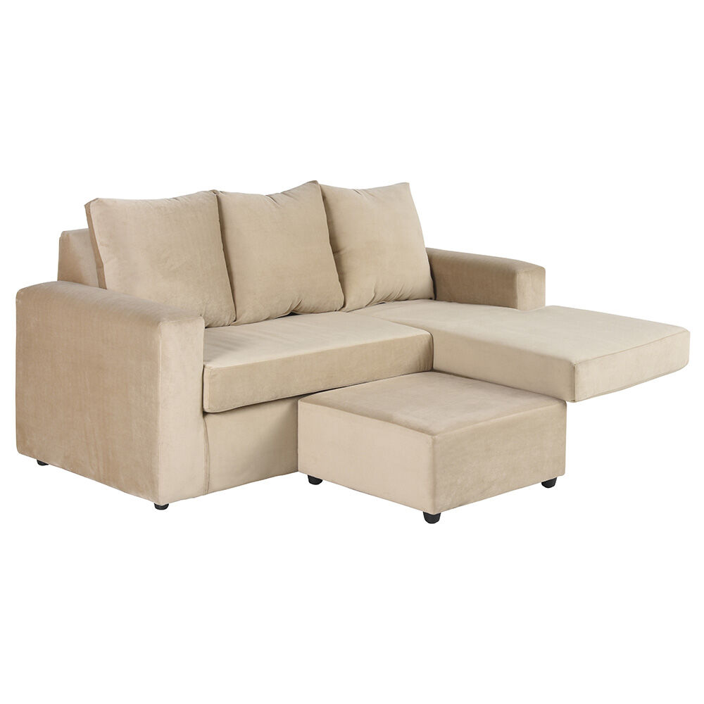 Sofá Seccional Bodevir Cali 3 Cuerpos + 2 Pouf Beige