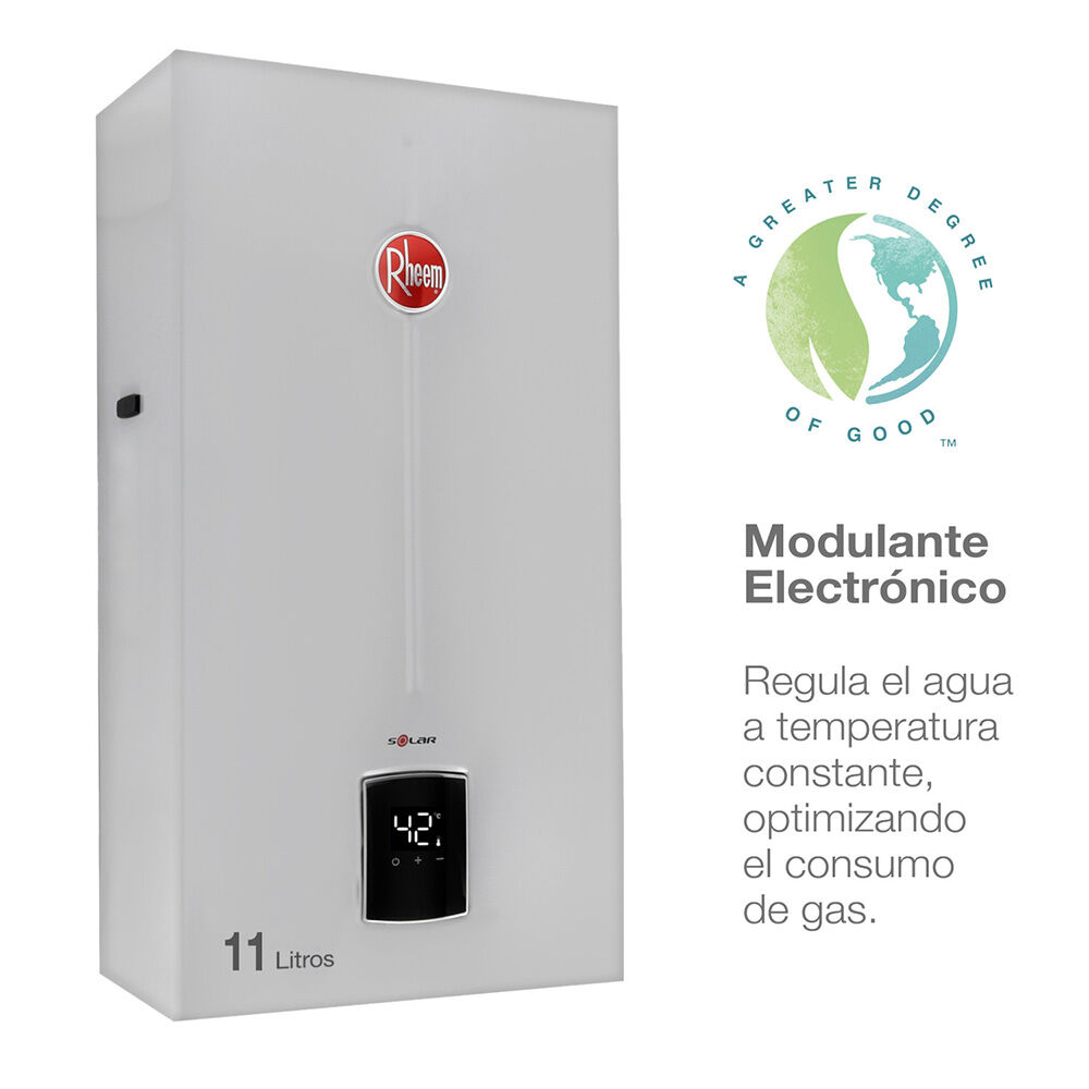 Calefont Gas Natural Rheem Tiro Natural Ionizado 11 lts.