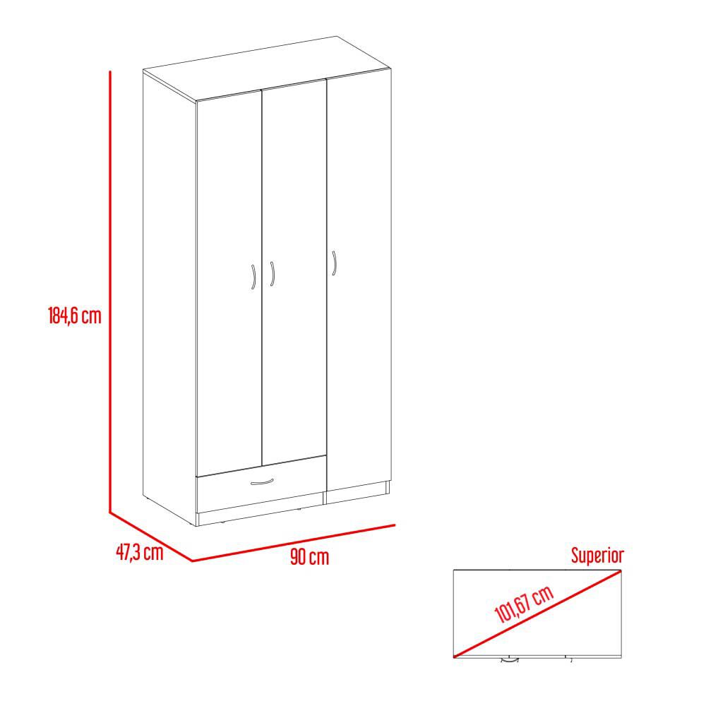 Clóset TuHome Z-90 3 Puertas 1 Cajón Blanco Marquez