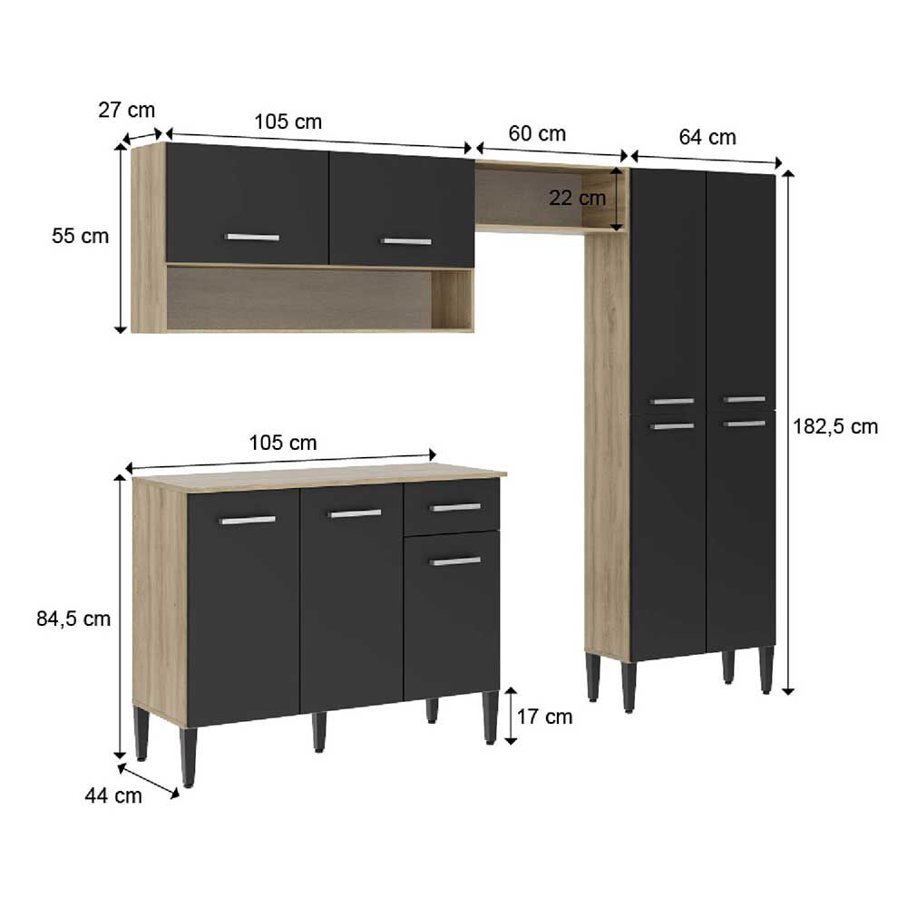 Mueble de Cocina Roca Arizona 1 Cajón 9 Puertas Negro