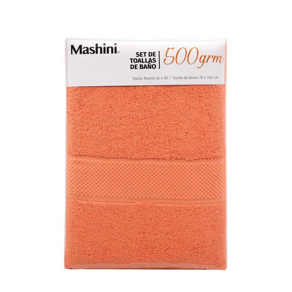 Set 2 Toallas de Baño Mashini Liso 70 x 140 cm Naranjo