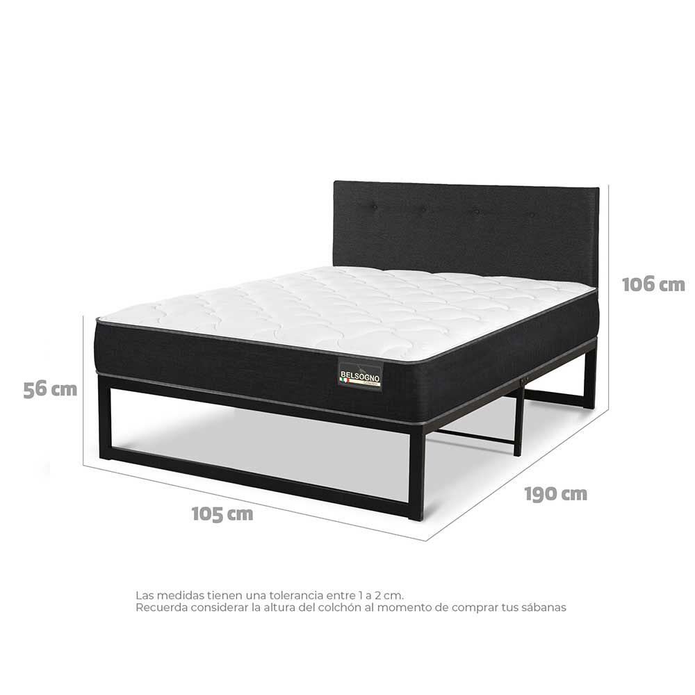 Cama Europea Belsogno 1,5 Plazas Plus + Respaldo Black