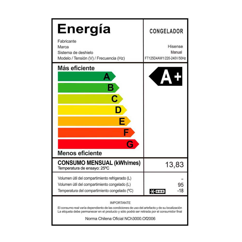 Freezer Horizontal Hisense FT125D4AW1 95 lts.