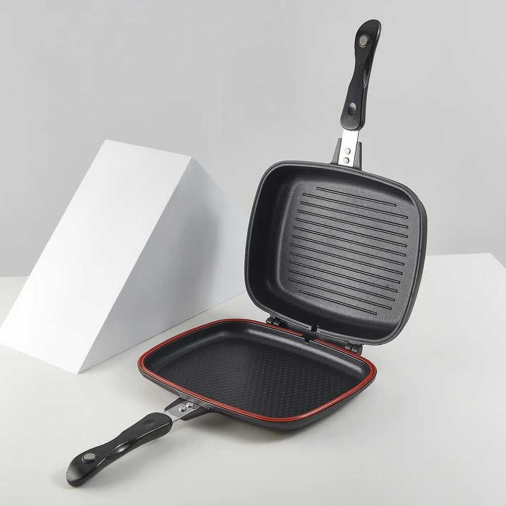 Sartén Acero Inoxidable Kitchenware Grill Doble Negro 28 cm