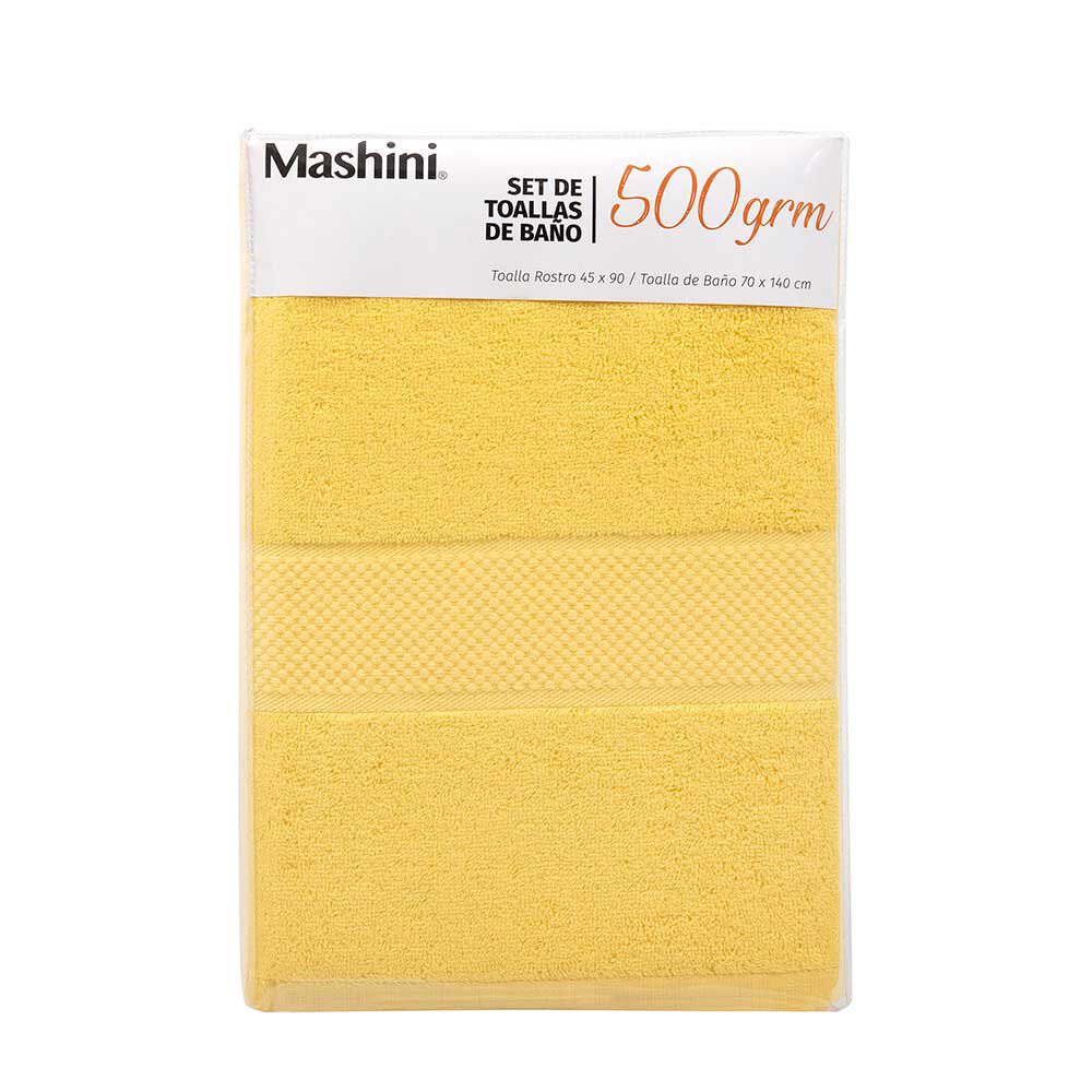 Set 2 Toallas de Baño Mashini Liso 70 x 140 cm Amarillo