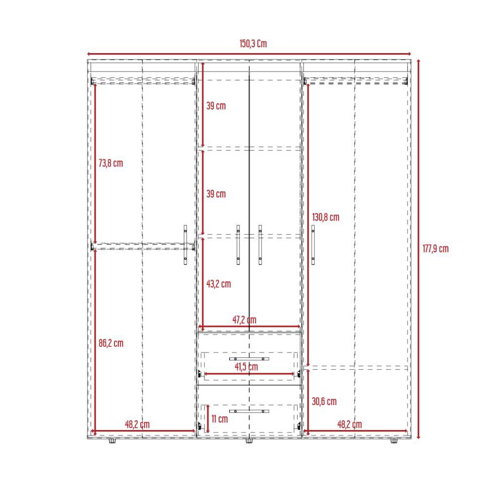 Clóset TuHome Eco 4 Puertas 2 Cajones Wengue