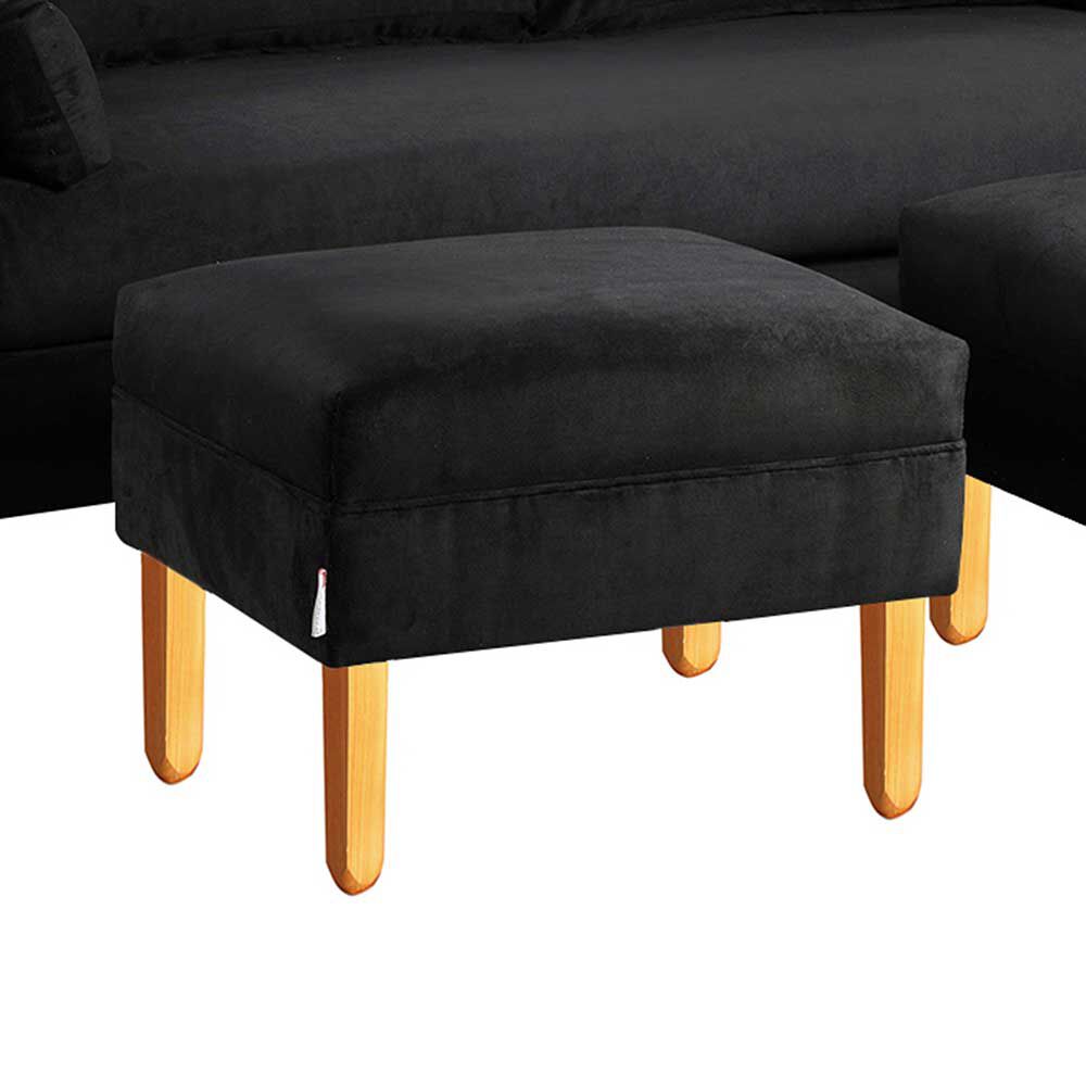 Juego de Living Bodevir Sky Felpa 04 3 Cuerpos + Dos Pouf 1 Cuerpo Negro