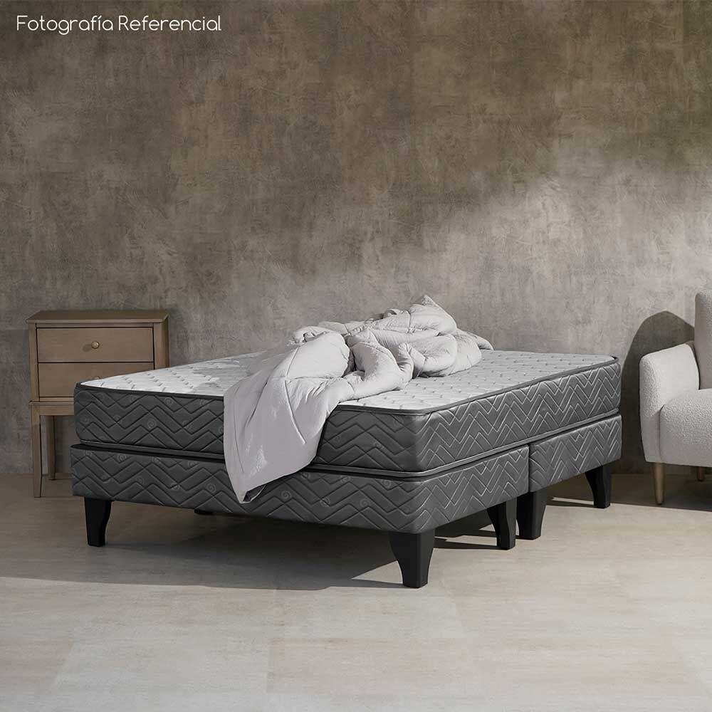 Cama Europea Celta Base Dividida 2 Plazas New Atlantis + Respaldo + 2 Veladores Castilla + 2 Almohadas