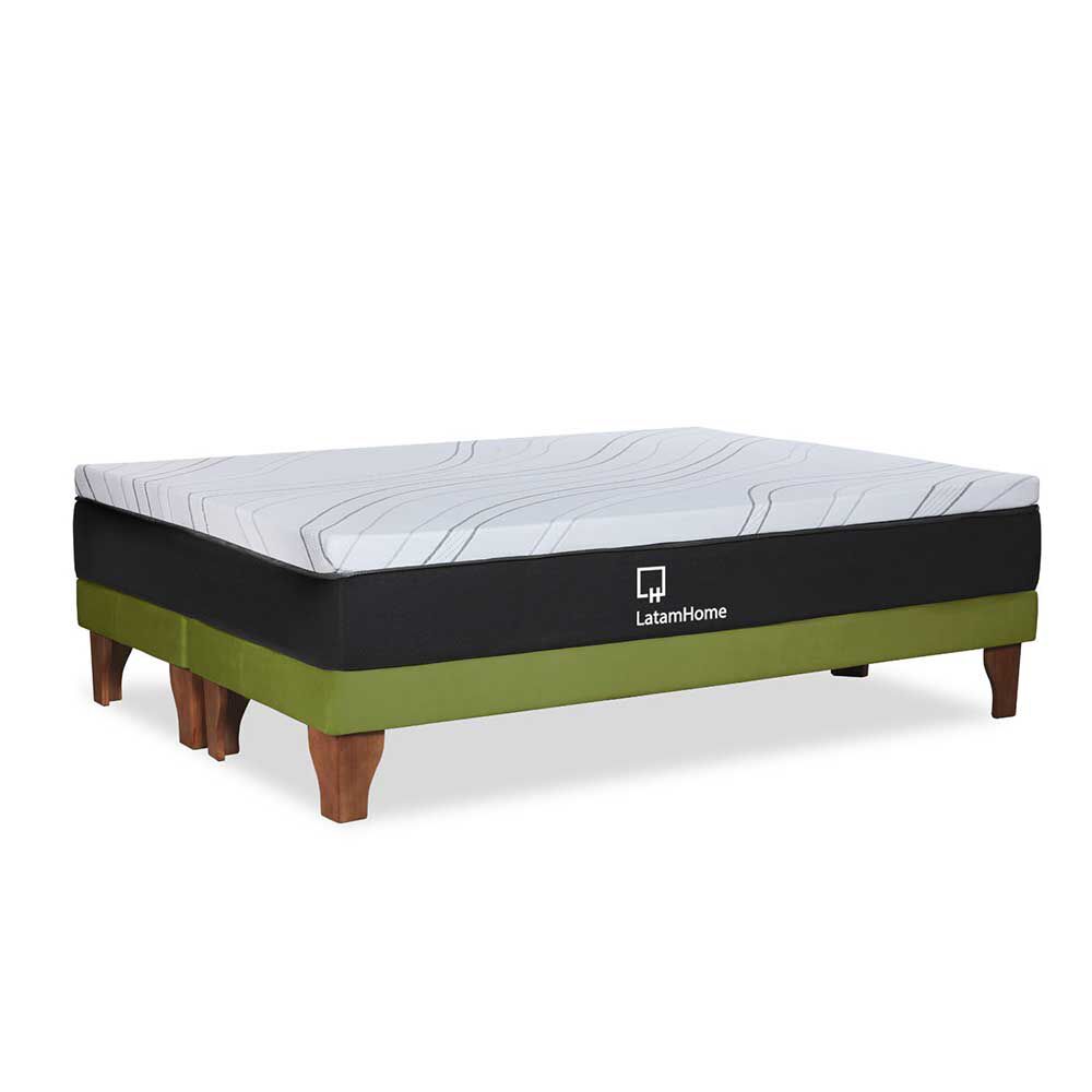 Cama Europea Latam Home Base Dividida King Zen Top Spring Soft Velvet Pistacho